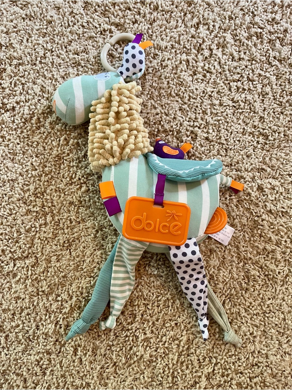 Dolce Teal Stripe Plush Activity Toy for Babies